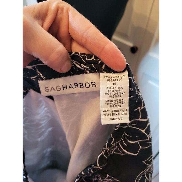 Sag Harbor Black/White Floral A-Line Midi Skirt sz 16 Whimsygoth Cottage Boho - Picture 6 of 7